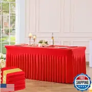 4 Pack Red Table Cloth for 8 Foot Rectangle Tables Spandex Fitted Tablecloth