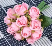 Pink 12 Heads Simulation Artificial Rose Flower Flowers Silk Bouquet Wed Party Home A