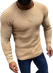 [Gsywaipei] Mens Round Collar Knit Sweater Casual Long Sleeve Male Knits Sweaters Slim Fit Crewneck Knitted Pullover