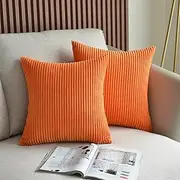 Corduroy Throw Pillow Covers Plush Velvet Oblong Lumbar Pillow Case Cushion Cover for Sofa 2 Pack, 40cm x 40cm, Orange