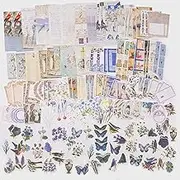 200 Pcs Vintage Scrapbooking Sticker Set,Retro Journaling Supplies Aesthetic Decorative Stationery Paper,Washi DIY Art Craft Botanical Animals Kits Collage,for Writing,Album,Travel Journal (blue)