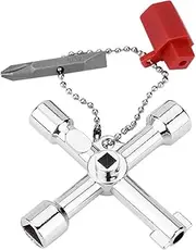 4 Way Cross Key Bit Zinc Alloy Multi-functional Universal Opening Key Plumbers Electricians Tools for Water Meter Valve Electric Box Cupboard Cabinet