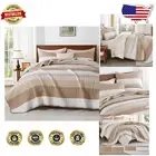 Soft Microfiber Twin Quilt and Pillowcase Set - Taupe Striped Patchwork Design