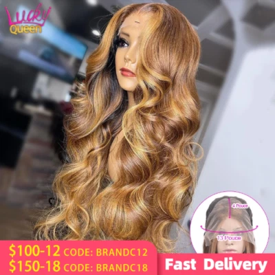 Honey Blonde Body Wave 13X6 Transparent Lace Frontal Wig PrePlucked Highlight