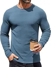 [COOFANDY] Mens Long Sleeve Shirts Thermal Crewneck Fleece Lined Base Layer Casual Undershirt Pullover Tops