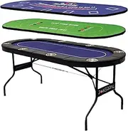 POKERPAL 8 Player Poker Table with 2 Interchangeable Game mats, Texas Holdem Poker and Blackjack, Collapsible Casino Table with Padded Rails and XXL Cup Holders for Wine and Whiskey Glasses, (71 in)