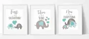 3 x A4 Nursery/Baby Wall Prints Boy Girl Elephant Family Baby Shower Gift