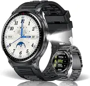 LOYEWAIER Smart Watch for Men Outdoor Military Men's Smartwatch with LED Flashlight Compass IP68 Waterproof Tactical Sport Activity Fitness Tracker Black Stainless Steel Smartwatch for Andriod iOS