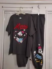 NWT DISNEY PLUS SIZE 3X ❤WOMEN'S "MINNIE" CUTE FACE GREY 2) PIECE JOGGERS SET #3