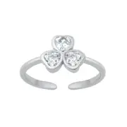 Crystal clover sterling silver toe ring