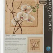 Exquisite Blooms: Oriental Orchids' Cross Stitch Kit, 14 Count Beige Aida, 12" x
