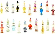 Egyptian Hand Blown Glass Egyptian Mouth Blown Glass miniature Perfume Bottles Wholesale Set of 20 Size 2" (5 cm) with handmade Gold decorative Genie bottle for essential& perfume oils by