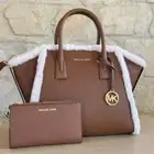 Michael Kors Avril Fur LG TZ Satchel Leather Zip Satchel Bag/ Wallet Option NWT