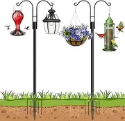 Ottsuls Bird Feeder Pole, 2 Pack 92 INCH Double Shepherds Hooks for Outdoor, Garden Pole with 5 Base Prongs Heavy Duty Planter Hooks for Hanging Plant Baskets, Lantern, Hummingbird Feeder