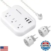 European Travel Plug Adapter, UK/US/EU Travel Power Strip with USB C and 2 US