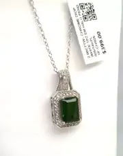 $399-2CTTW NATURAL CHROME DIOPSIDE & TOPAZ HALO PENDANT NECKLACE-SS/ 14K PL/925