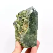 4in 345g Botryoidal Prehnite Epidote Crystal Tower, Namibia