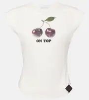 [Stella McCartney] Stella McCartney Printed cotton jersey T-shirt AU 12 white