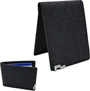 [WisePoint] Mens Slim Wallet, Denim Fabric Men's Wallet Minimalist Wallet for Men, Mens Bifold Wallet Small Wallet for Teen Boys, Portable Credit Card Wallet for Work, Shopping, Jet Black, Slim