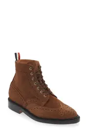 Thom Browne Brogue Wingtip Suede Boot in Dark Brown at Nordstrom, Size 8