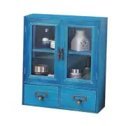 Rustic Vintage Mini Wood Counter Top Cabinet,Display Case Mediterranean Color