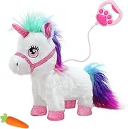 YH YUHUNG Interactive Walking Unicorn Toy, Light-up Horn, Sound Effects, 22 cm Height, with Detachable Leash