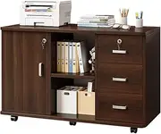 Uandhome File Cabinet, Printer Open Storage Shelf, Floor Table A4 Low Cabinet for Home Office, Mobile Lateral Drawer Cabinet with Lock, Office Furniture Space Organizer(Bronze)