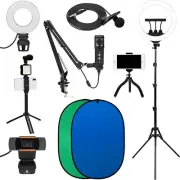 Vlogging Kit for iPhone Desktop Android 10" 5ft Ring Light Microphone Boom arm