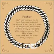 [Generic] Father Gift. Best Thank You Gifts for Father, I Love You Even More. Appreciation Gifts, Cuban Link Chain Bracelet with Message Card for Father, Small, Silver Plated Zinc, Cubic Zirconia
