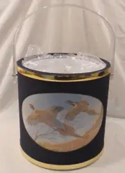 Vintage Pheasant Faux Suede Lucite Plastic Handle Ice Bucket Blue NEW NIB