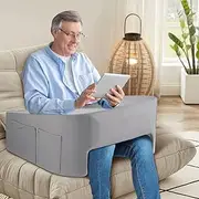 Reading Pillow Foam Arm Rest Pillow with Side Pocket Lap Desk Pillow Bed Rest Pillow for Reading Working Gaming Grey