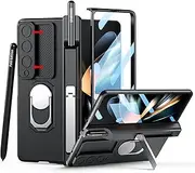 [ELEPIK] Case for Samsung Galaxy Z Fold 4 [Camera Lens Cover][S Pen Holder & Hinge Protection][Screen Protector][Safe to Hold with Ring][Heavy Duty Protective] (Black)