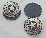 Set Jeremiah Watt Rasp Star Conchos 1 3/4" Black Leather Rosettes Screw Back