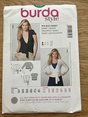 Burda 7107 Wrapped Knit Shirt Sewing Pattern. Uncut. Sz 8-18