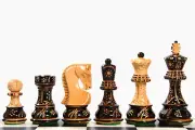 3.89" Russian Zagreb Staunton Series Chess Pieces - Burnt &Natural Box Wood