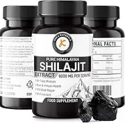Shilajit Capsules 6000mg - 67% Fulvic Acid - 100% Pure Himalayan Shilajit - 85+ Trace Minerals - with Black Pepper - Energy, Performance & Immune Health - 60 Veggie Caps