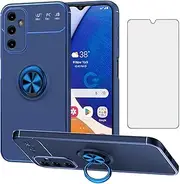 [Asuwish] Phone Case for Samsung Galaxy A14 5G with Tempered Glass Screen Protector Cover and Cell Accessories Kickstand Stand Magnetic Ring Holder Protective Soft A 14 4G 14A G5 A145G Women Men Blue