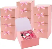 WLUSEAXI 12pack Gift Boxes with Lids,Pink Gift Boxes Bulk with Bow Ribbon,Bridesmaid Proposal Box for Presents Kraft Paper Gift Boxes for Wedding,Christmas,Halloween,Baby Shower
