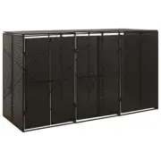 NNEVL Triple Wheelie Bin Shed Black 207x80x117 cm Poly Rattan