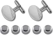 [Select Gifts] Sterling silver hand engraved oval Cufflinks Shirt Dress Studs Gift Set