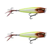 2x Rapala 9.5cm Skitter Pop Elite Topwater Fishing Lures - Gilded Clown