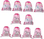 Totority 10pcs Unicorn Drawstring Bags for Fun Party Favors Non Woven Backpacks for Birthday School Activities Camping and Arts Crafts