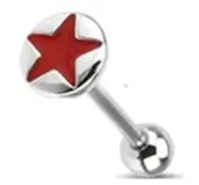 Tongue Ring 316L Surgical Steel Enamel Coated Logo Half Dome Barbells 5/8 Star 1