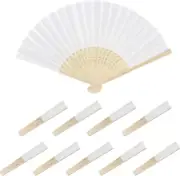 10Pcs Handheld Folded Fan, Bamboo Folding Paper Fan, White Hand Held Fans, Chine