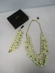 SIGNED J CREW STATEMENT CREAM ENAMEL FLOWERS CRYSTALS BEAD NECKLACE BRACELET NWT