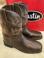 Justin western Boots mens 14D brown style driller ASTM steel toe waterproof nwt
