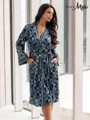 Pour Moi Black Satin Print Mix Midi Gown (AC8385) | $90