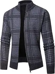 [Generic] Men's Stand-up Collar Fleece Cardigan Fleece Knit Jacket with Pockets for Men Men Lined Knitted Cardigan