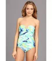 VINCE CAMUTO WATERFALL SHADES BANDEAU MAILLOT 1 PIECE SWIMSUIT BLUE SIZE 12 $104