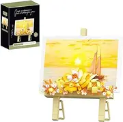 WULOBOOI Mini Flowers Picture Frame Building Set, Desk Decor Block Easel for Message Stickers and Painting Photo Frame, Yellow Peony Flower Bouquet Building Toys Gifts for Her
